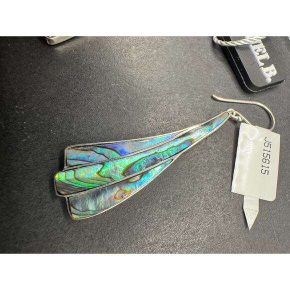Vtg Samuel B Sterling Silver 925 Abalone Shell Dangle Drop Earrings w/ Case NOS - Picture 4 of 8